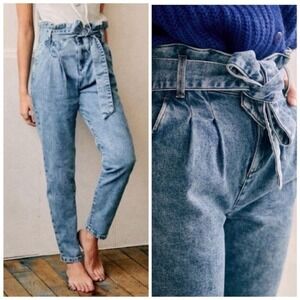 Sezane Austin trouser pants in Bleached Blue Belted Tapered Jeans 34 / US 2
